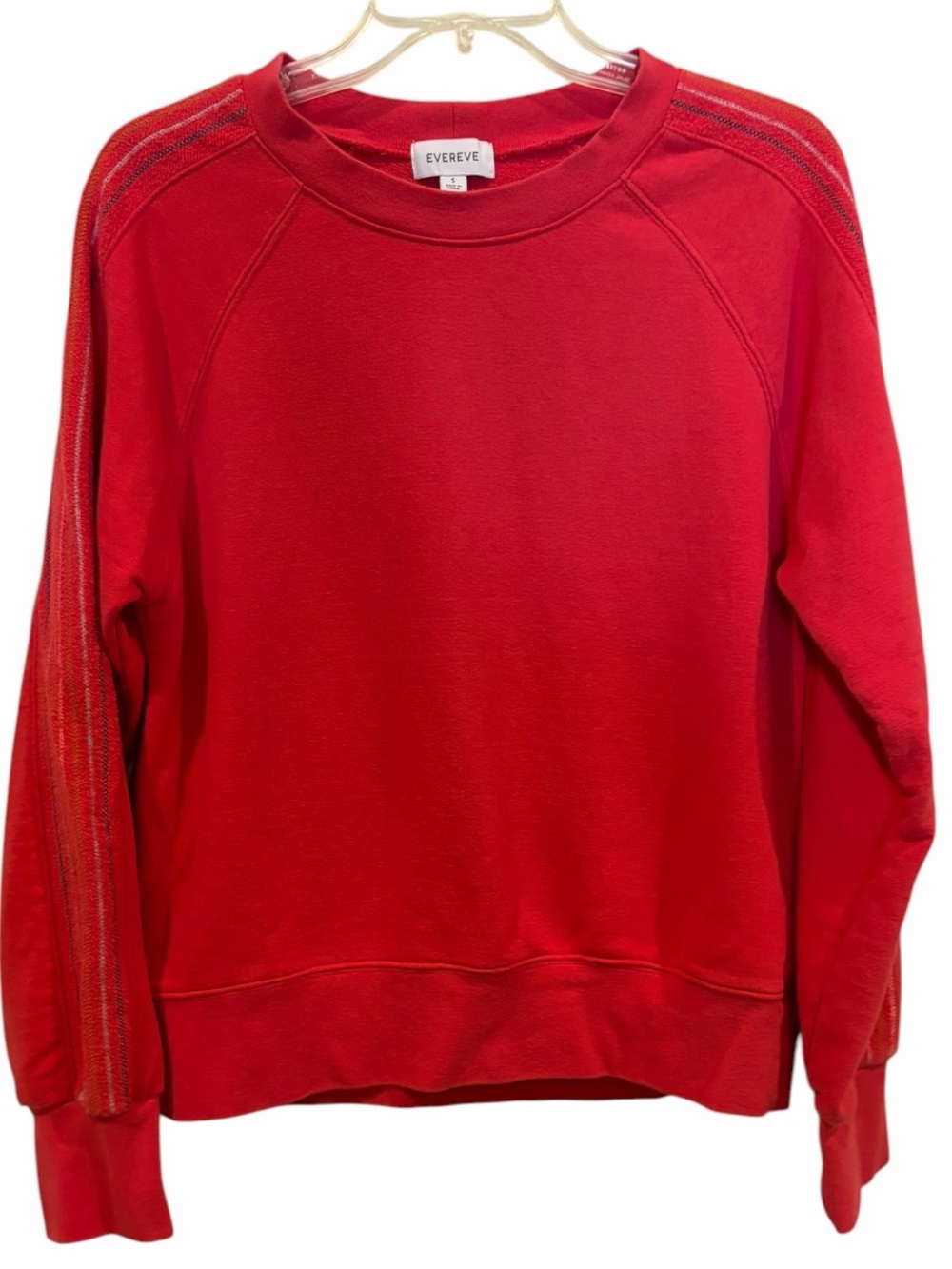 Evereve Red Crewneck Sweater with Stripe-Trim Sleeves size small